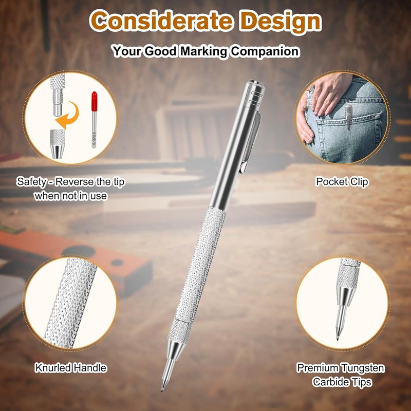 Ofasixx 2 Pack Tungsten Carbide Tip Scriber Tool with 10 Refills 1 Ruler, Metal Scribe Scriber Marking Tools with Magnet, Premium Etching Engraving Pen for Metal Sheet/Glass/Wood/Leather - Image 4